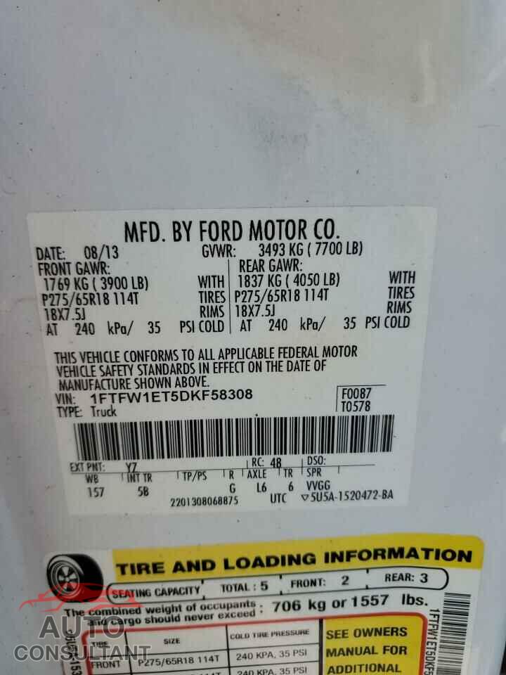 FORD F-150 2013 - 1FTFW1ET5DKF58308