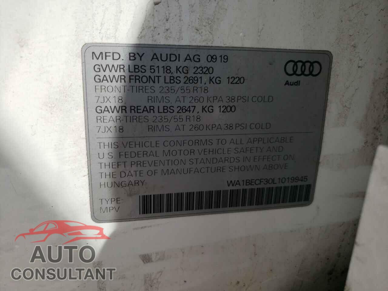 AUDI Q3 2020 - WA1BECF30L1019945