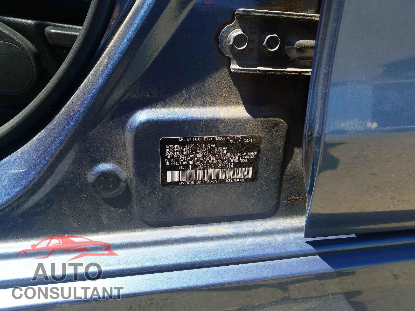 SUBARU IMPREZA 2016 - JF1GPAP63GH292514