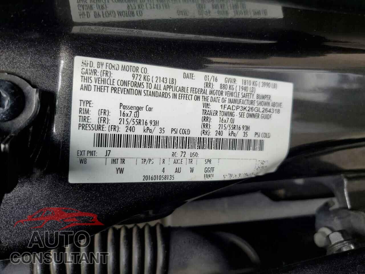 FORD FOCUS 2016 - 1FADP3K26GL264318
