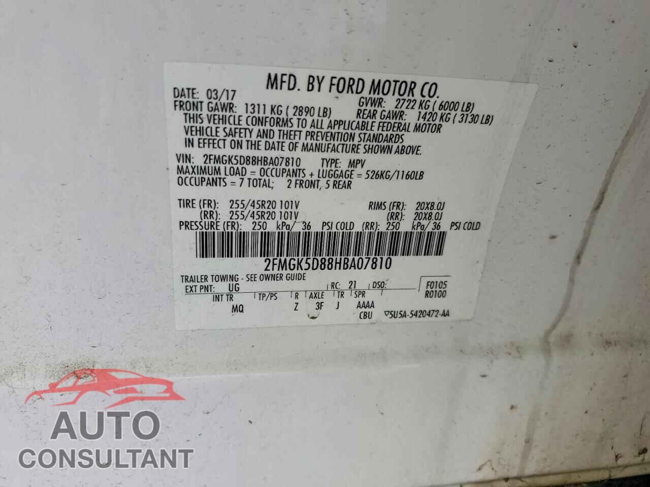 FORD FLEX 2017 - 2FMGK5D88HBA07810