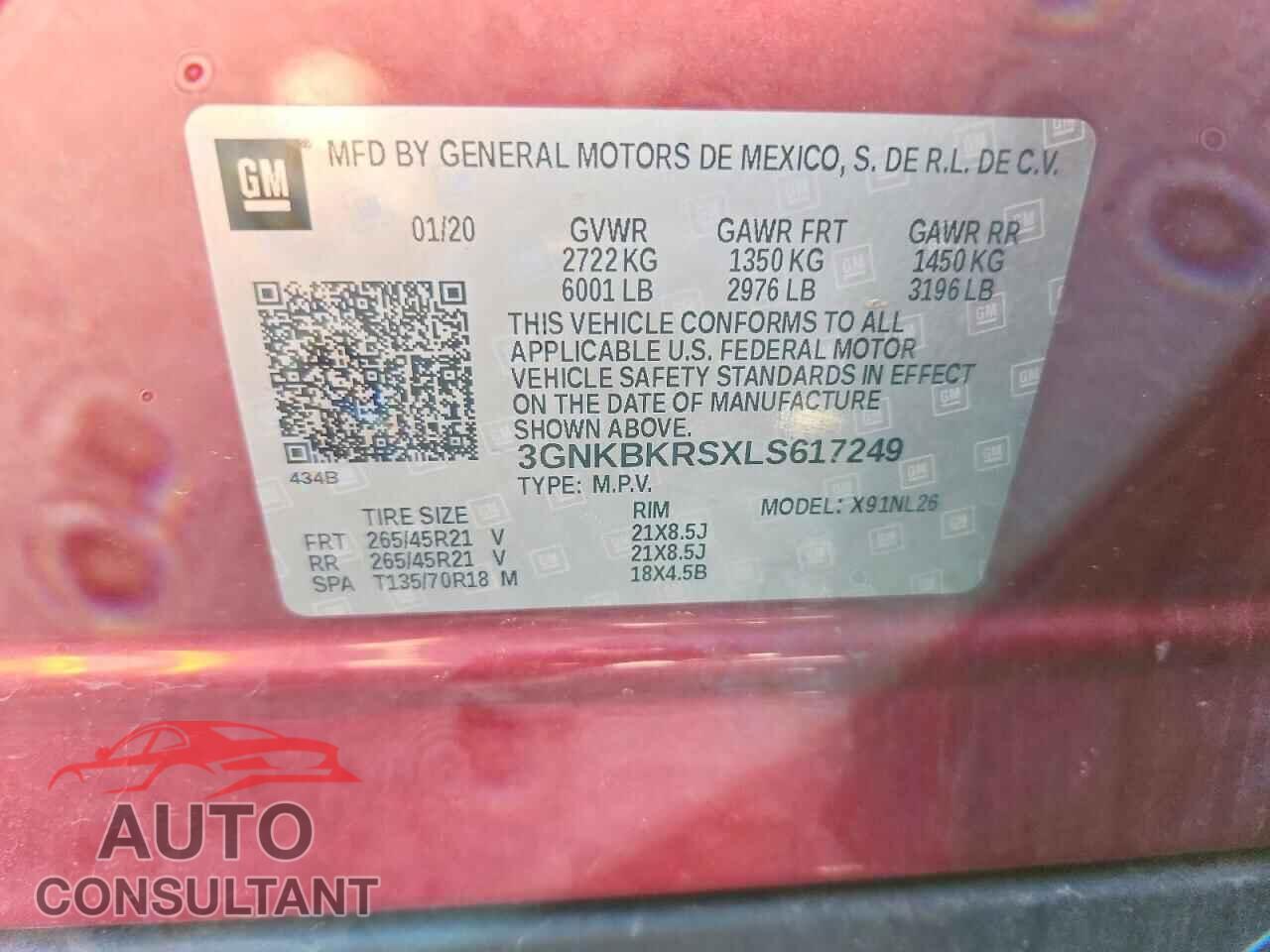 CHEVROLET BLAZER 2020 - 3GNKBKRSXLS617249