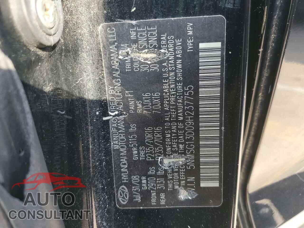 HYUNDAI SANTA FE 2009 - 5NMSG13D09H237755