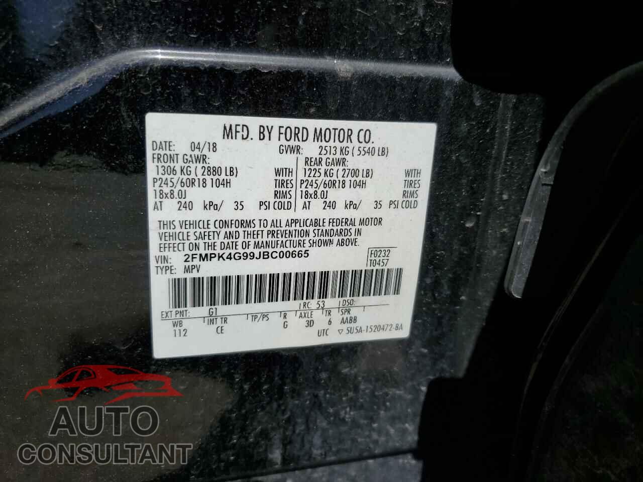 FORD EDGE 2018 - 2FMPK4G99JBC00665