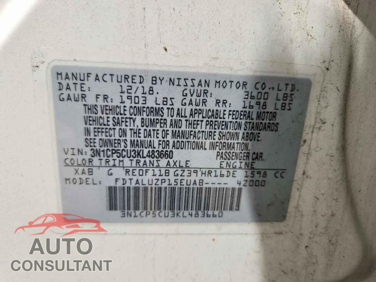 NISSAN KICKS 2019 - 3N1CP5CU3KL483660