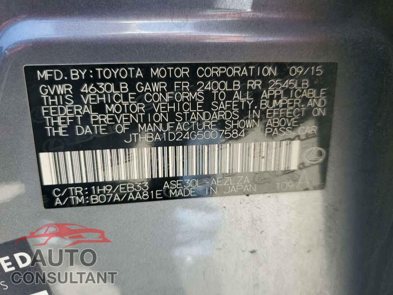 LEXUS IS 2016 - JTHBA1D24G5007584