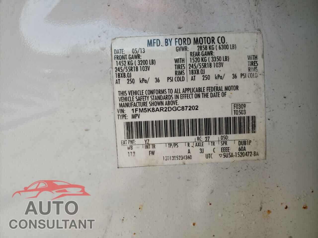 FORD EXPLORER 2013 - 1FM5K8AR2DGC87202