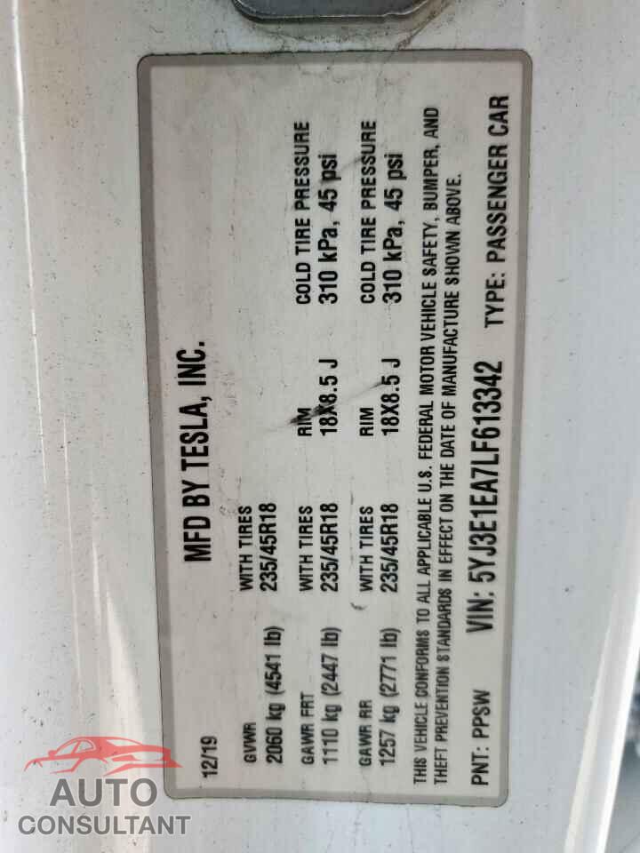 TESLA MODEL 3 2020 - 5YJ3E1EA7LF613342