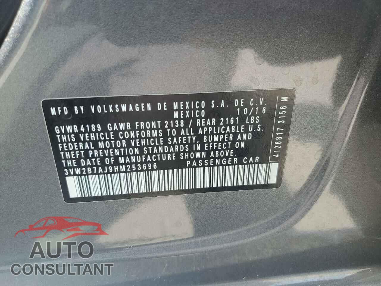 VOLKSWAGEN JETTA 2017 - 3VW2B7AJ9HM253696