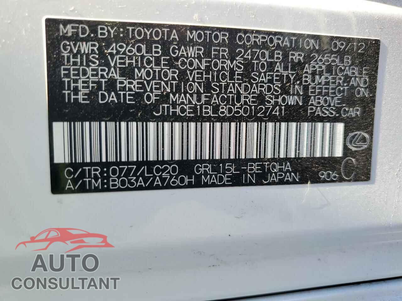 LEXUS GS350 2013 - JTHCE1BL8D5012741