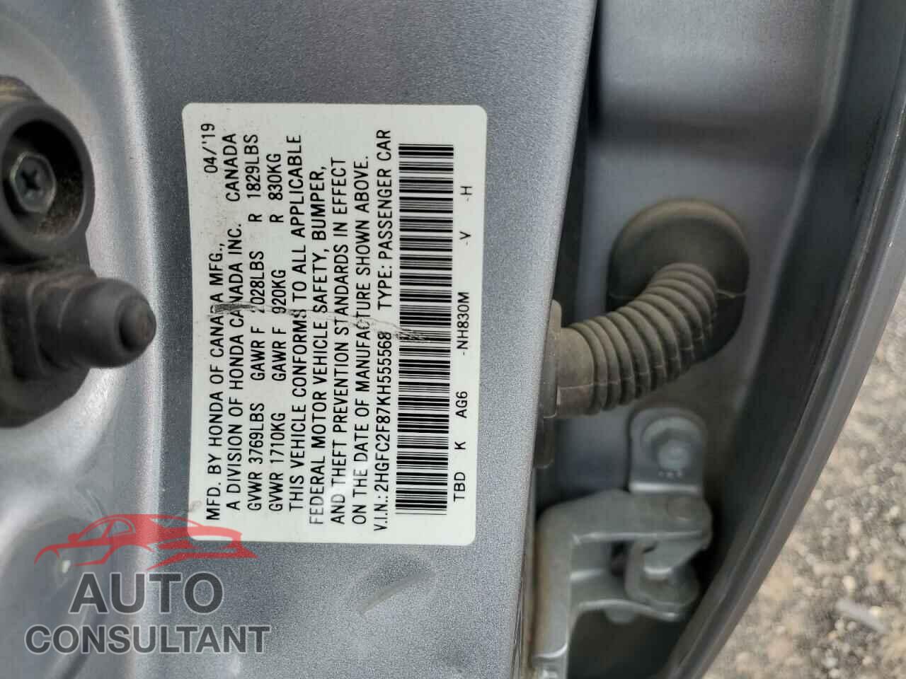 HONDA CIVIC 2019 - 2HGFC2F87KH555568