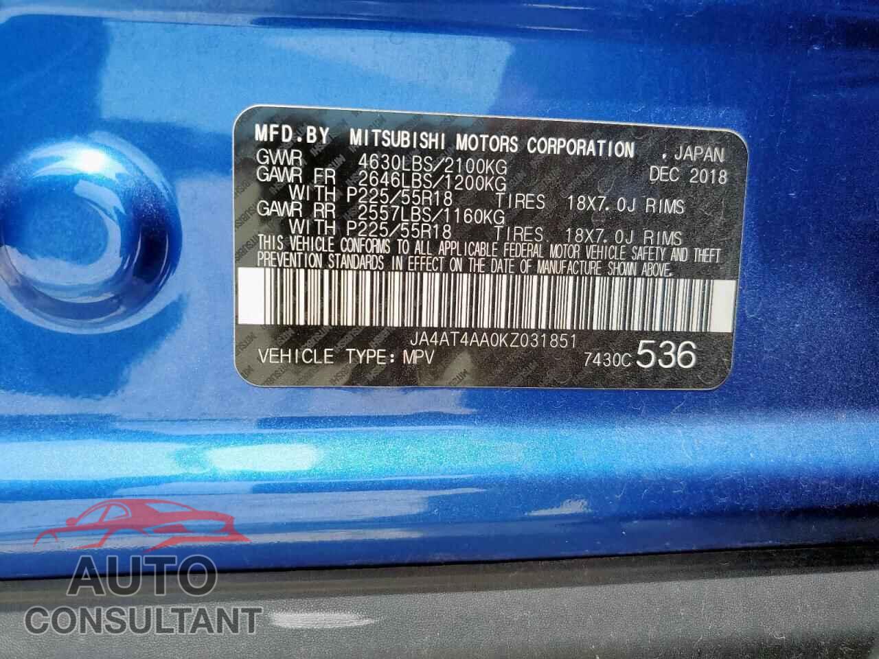 MITSUBISHI ECLIPSE 2019 - JA4AT4AA0KZ031851