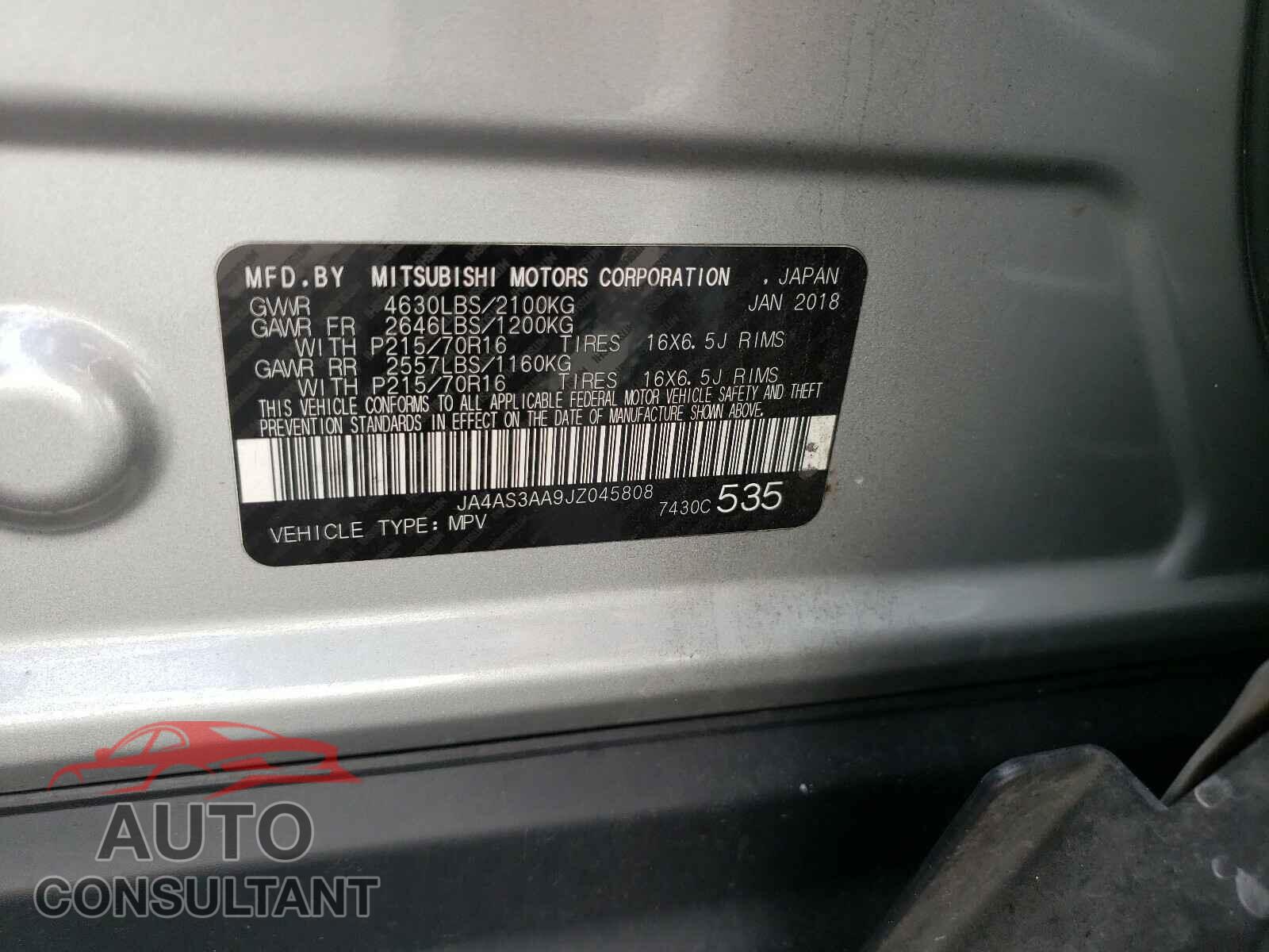 MITSUBISHI ECLIPSE 2018 - JA4AS3AA9JZ045808