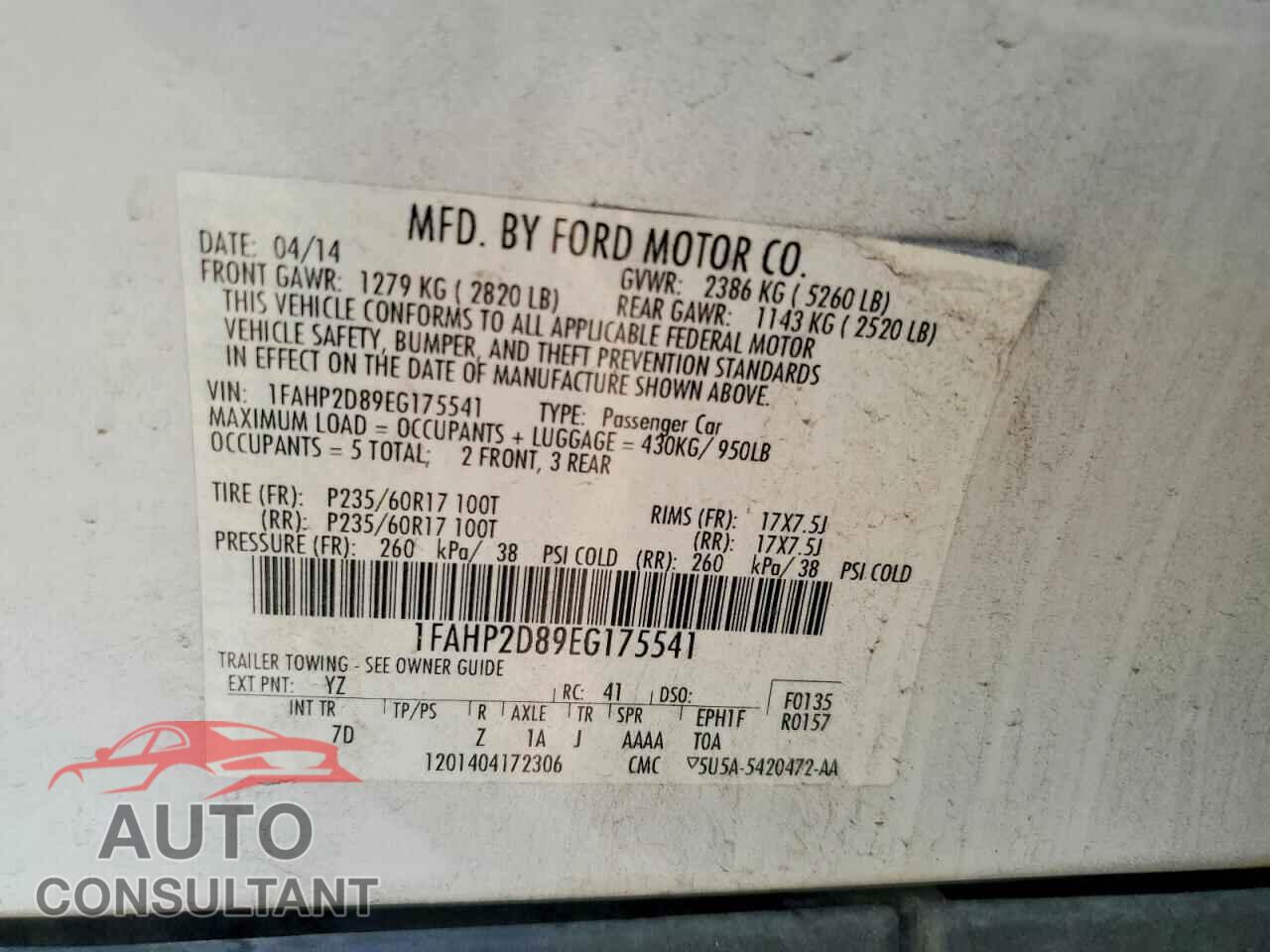FORD TAURUS 2014 - 1FAHP2D89EG175541