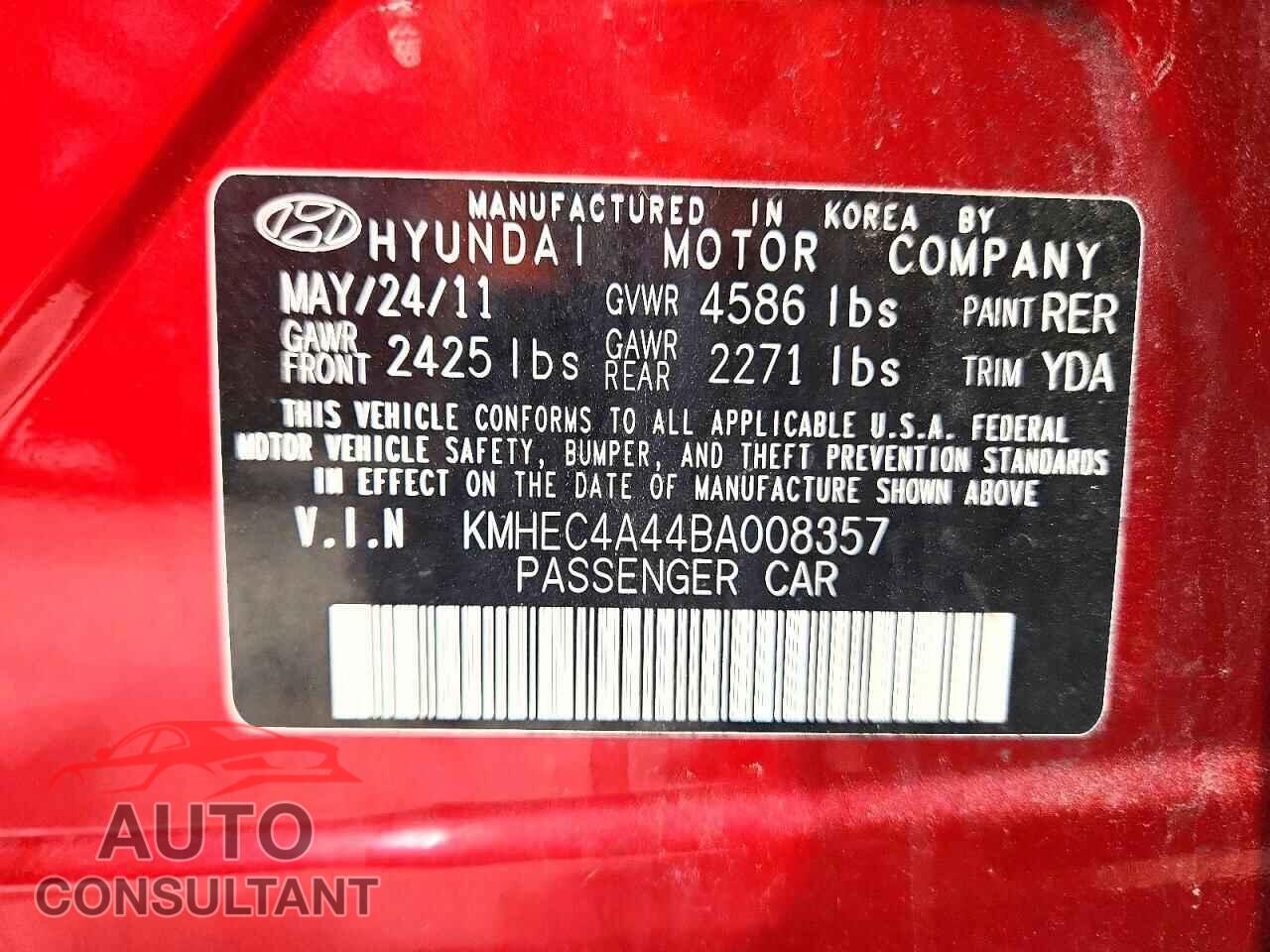 HYUNDAI SONATA 2011 - KMHEC4A44BA008357