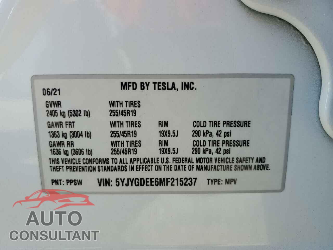 TESLA MODEL Y 2021 - 5YJYGDEE6MF215237
