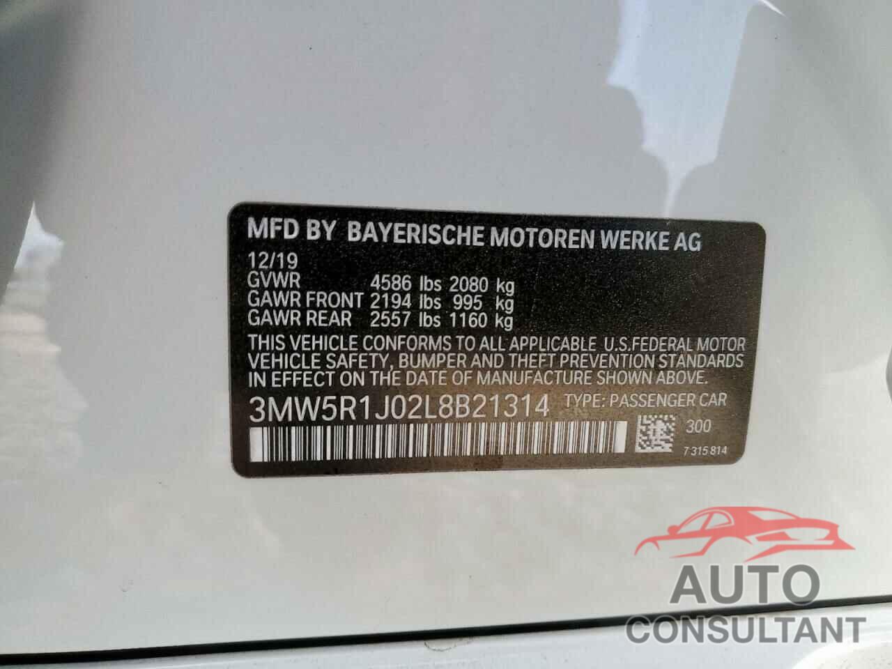 BMW 3 SERIES 2020 - 3MW5R1J02L8B21314