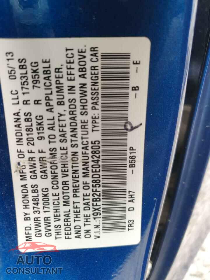 HONDA CIVIC 2013 - 19XFB2F58DE042805