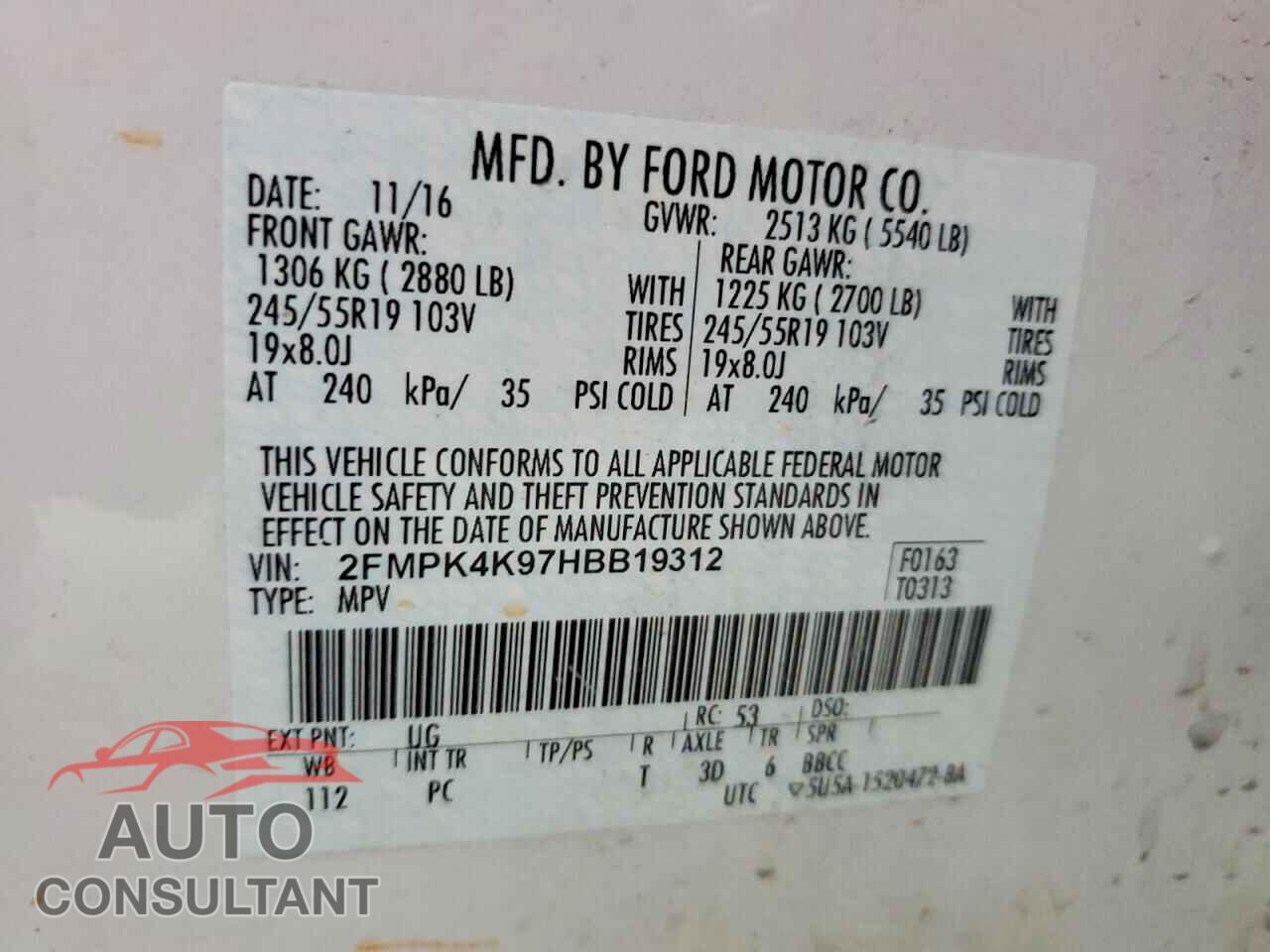 FORD EDGE 2017 - 2FMPK4K97HBB19312