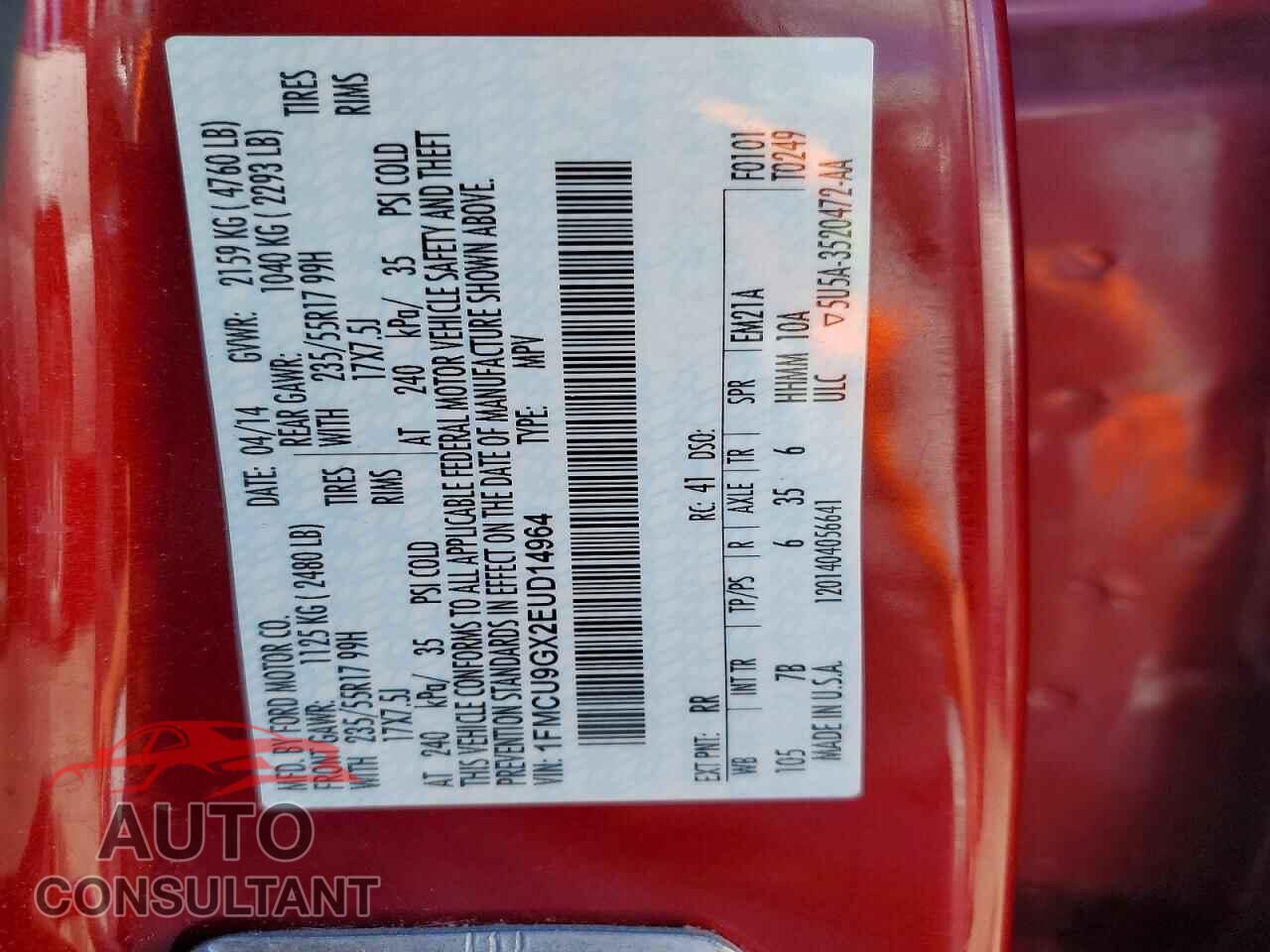 FORD ESCAPE 2014 - 1FMCU9GX2EUD14964
