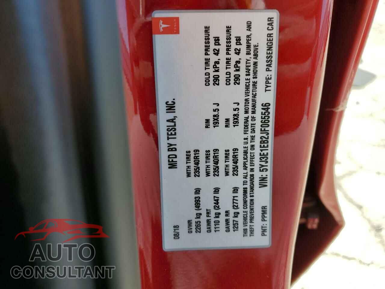 TESLA MODEL 3 2018 - 5YJ3E1EB2JF065546