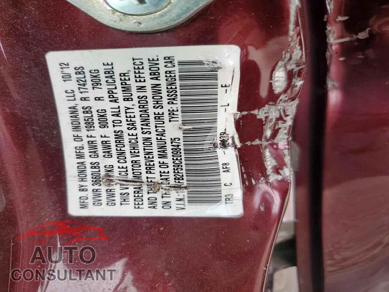 HONDA CIVIC 2012 - 19XFB2F59CE098475