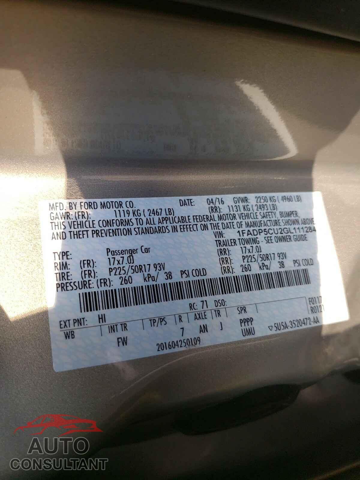 FORD CMAX 2016 - 1FADP5CU2GL111284