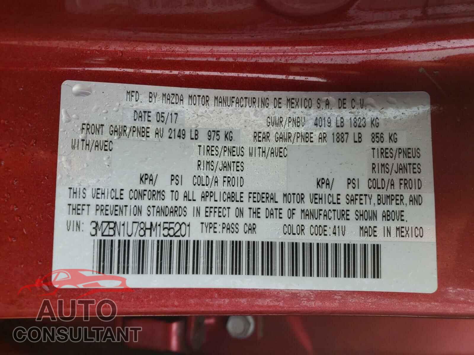 MAZDA 3 2017 - 3MZBN1U78HM155201