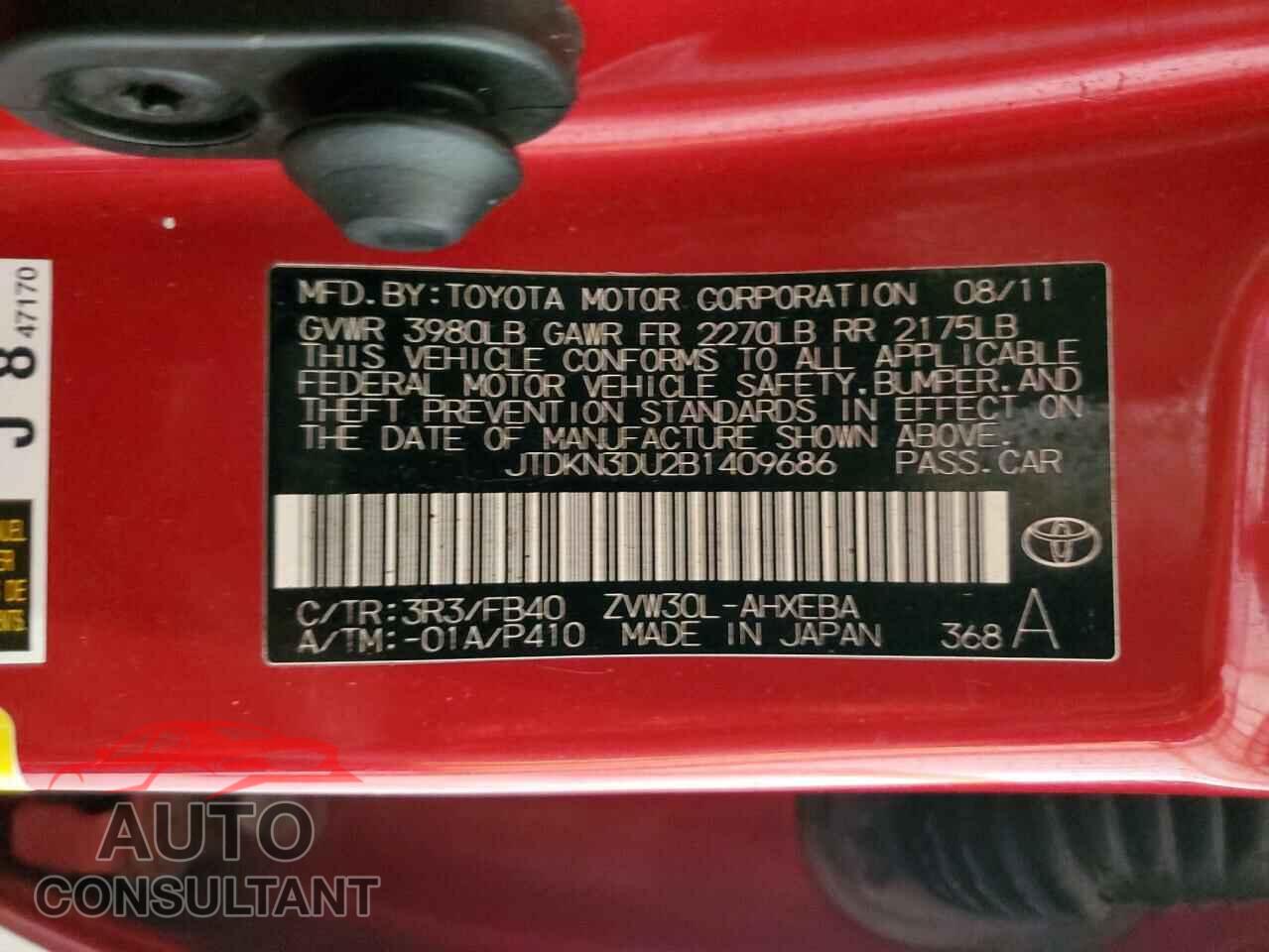 TOYOTA PRIUS 2011 - JTDKN3DU2B1409686