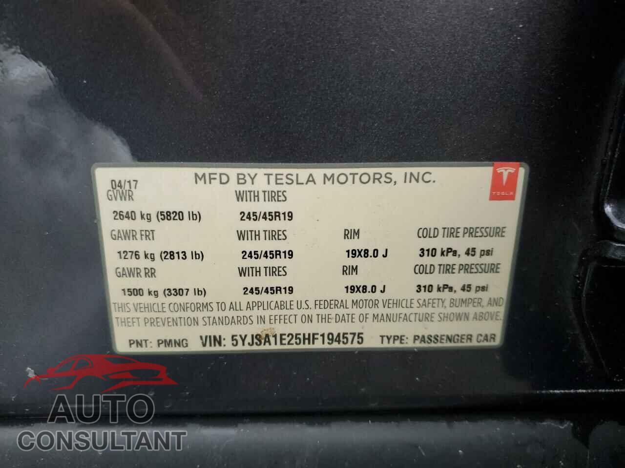TESLA MODEL S 2017 - 5YJSA1E25HF194575
