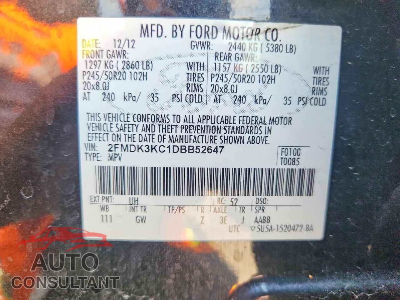 FORD EDGE 2013 - 2FMDK3KC1DBB52647