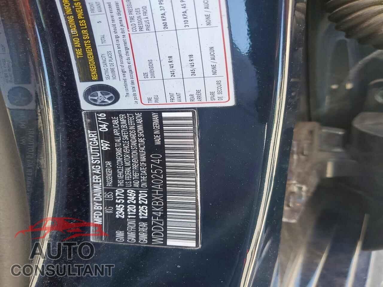 MERCEDES-BENZ E-CLASS 2017 - WDDZF4KBXHA025740