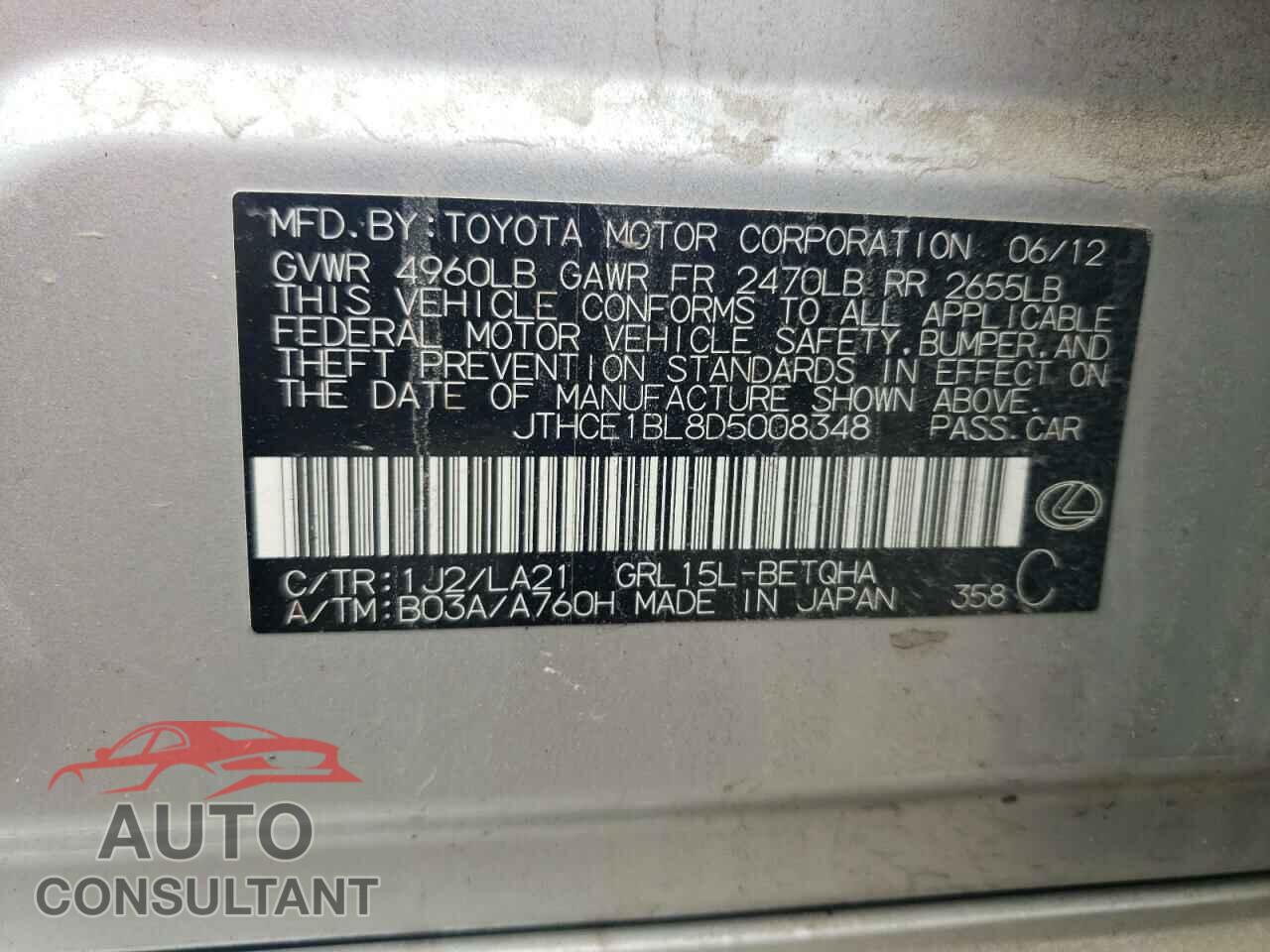 LEXUS GS350 2013 - JTHCE1BL8D5008348