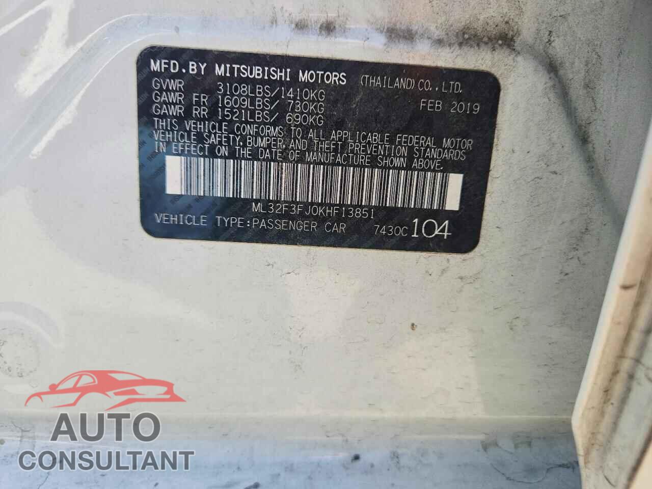 MITSUBISHI MIRAGE 2019 - ML32F3FJ0KHF13851