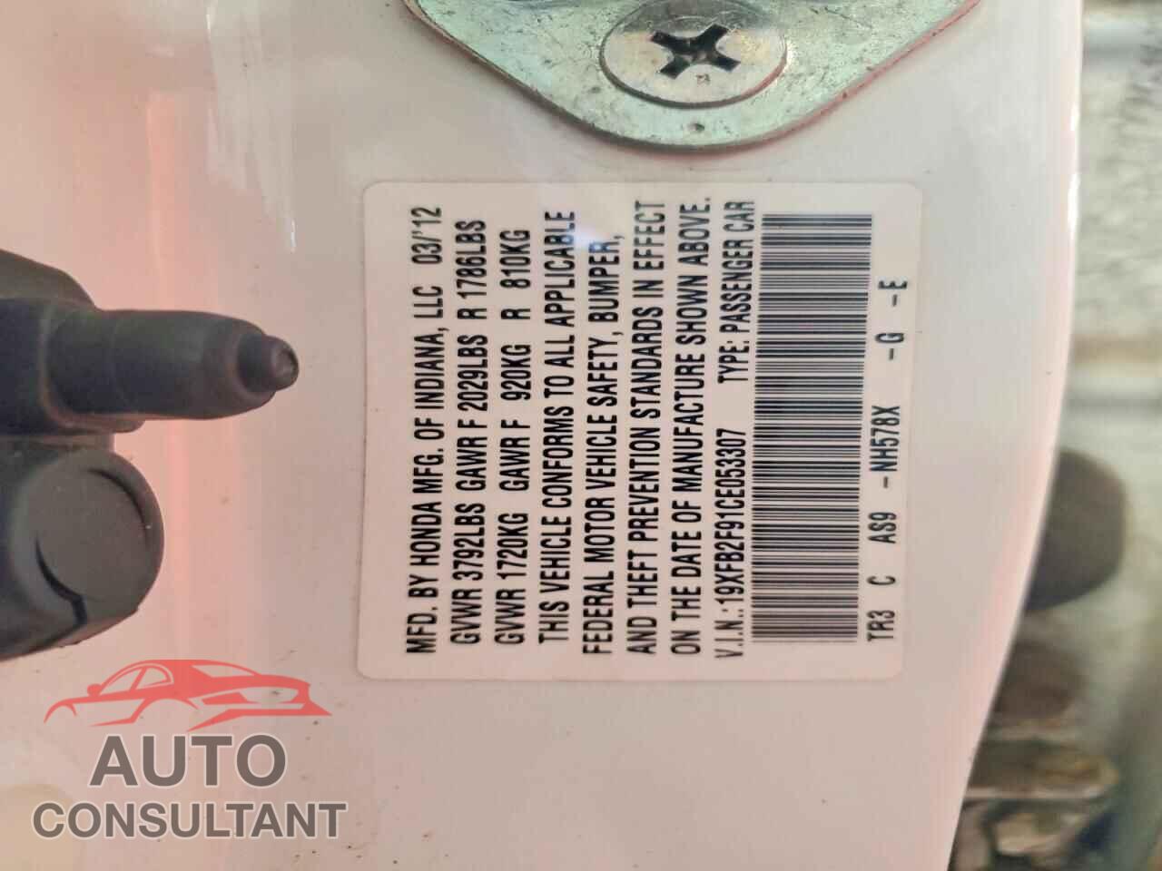 HONDA CIVIC 2012 - 19XFB2F91CE053307