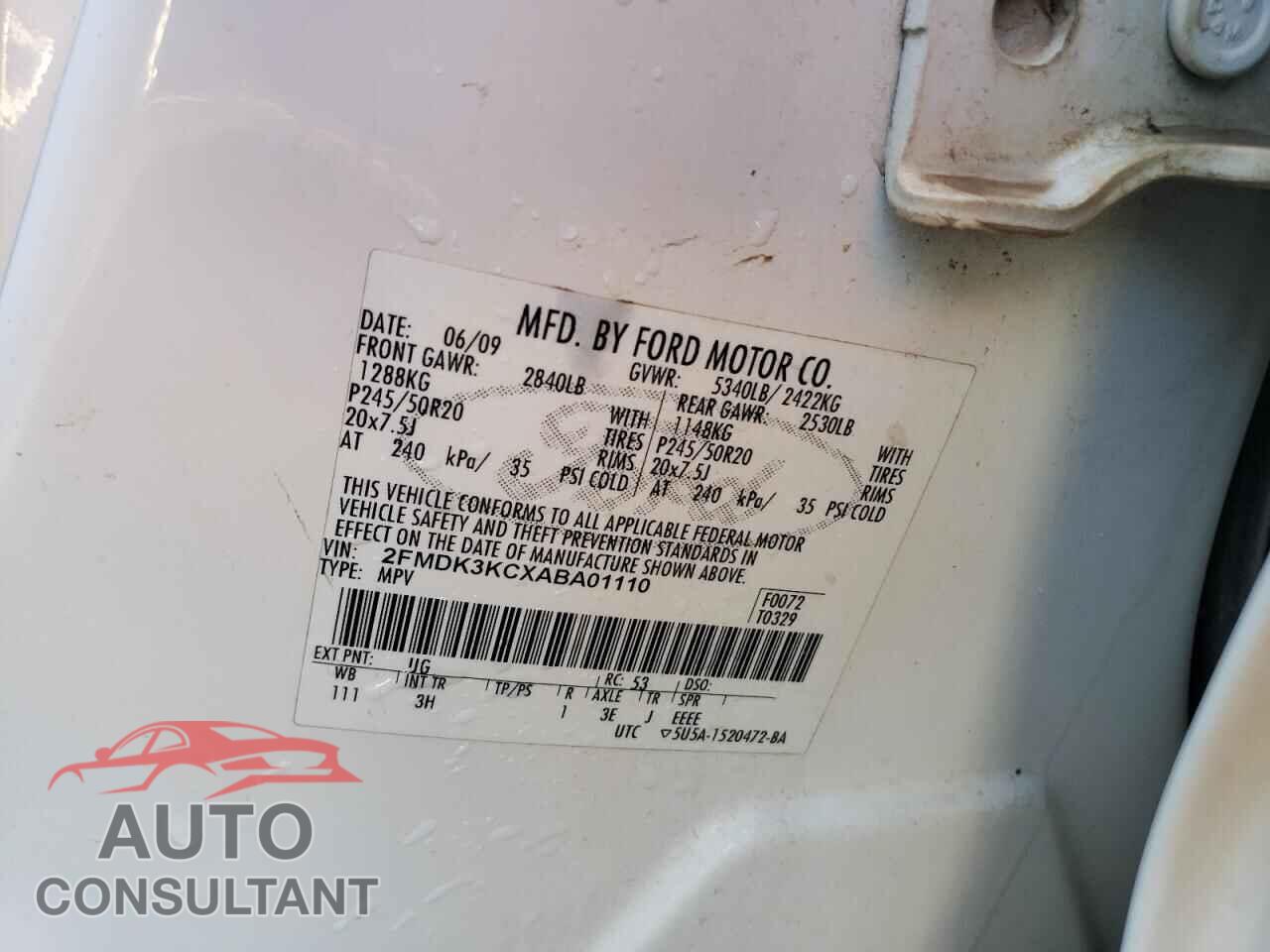 FORD EDGE 2010 - 2FMDK3KCXABA01110