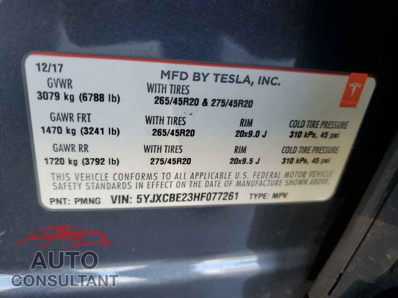 TESLA MODEL X 2017 - 5YJXCBE23HF077261