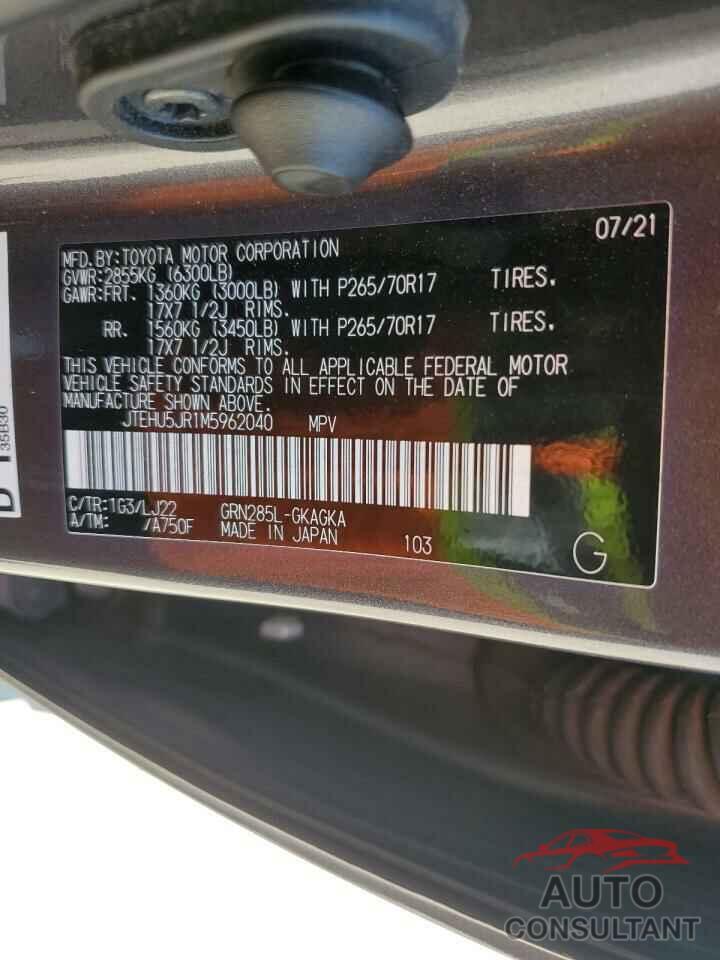 TOYOTA 4RUNNER 2021 - JTEHU5JR1M5962040