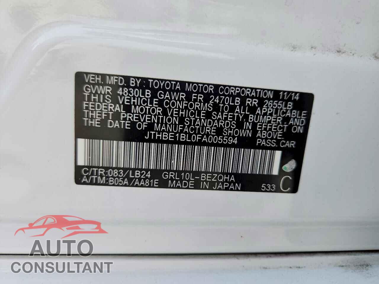 LEXUS GS350 2015 - JTHBE1BL0FA005594