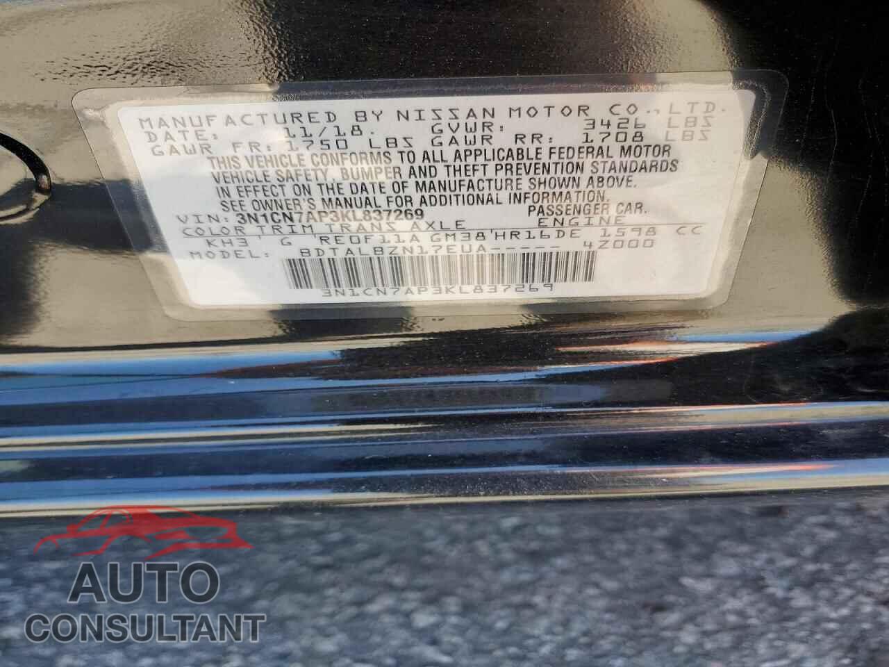NISSAN VERSA 2019 - 3N1CN7AP3KL837269