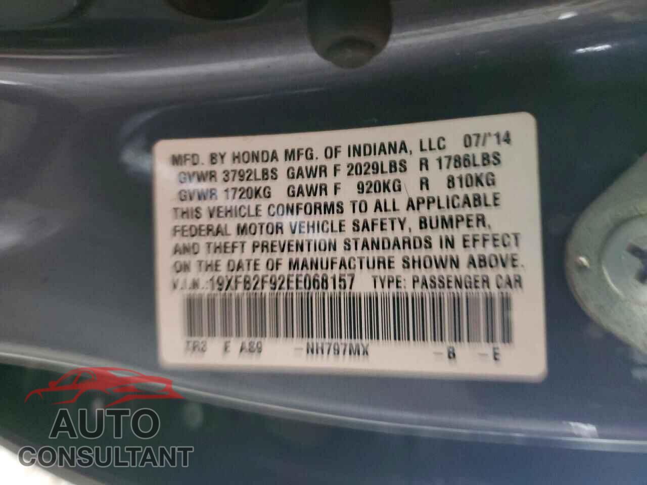 HONDA CIVIC 2014 - 19XFB2F92EE068157