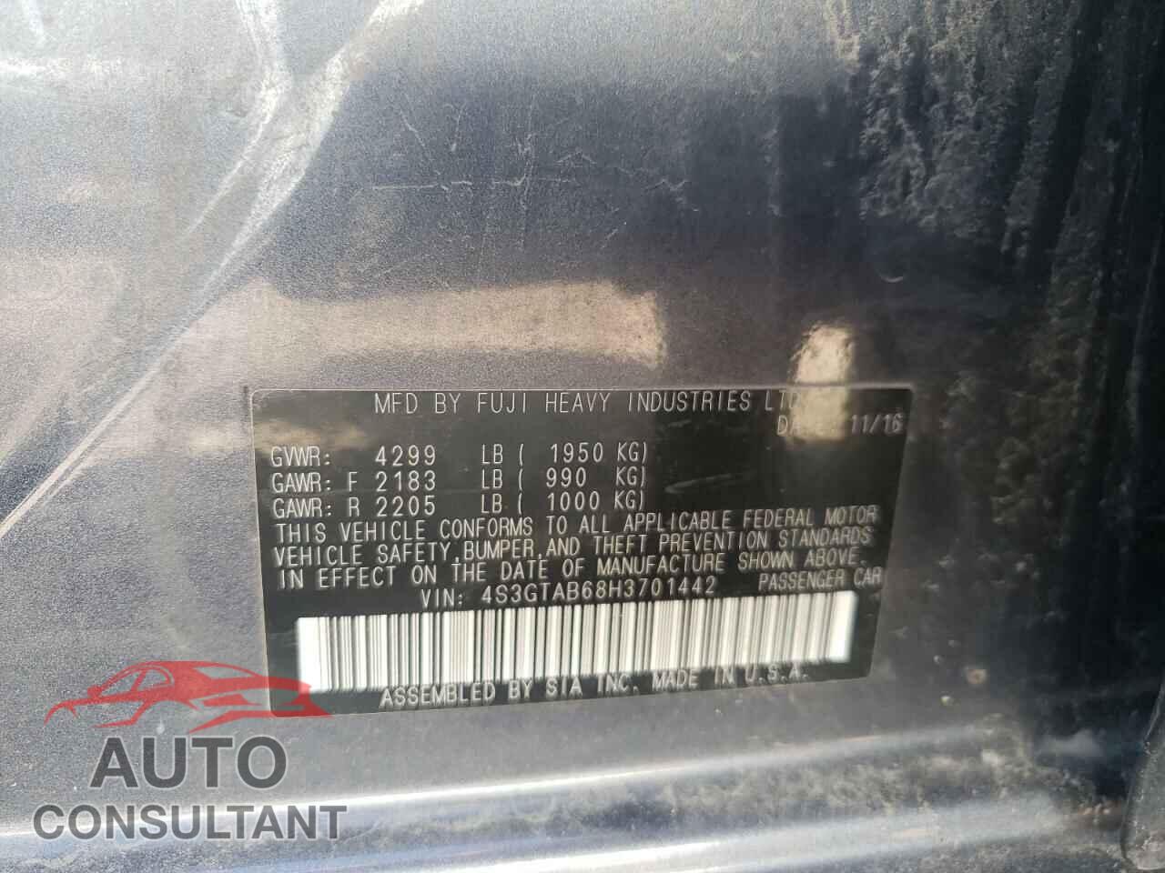 SUBARU IMPREZA 2017 - 4S3GTAB68H3701442