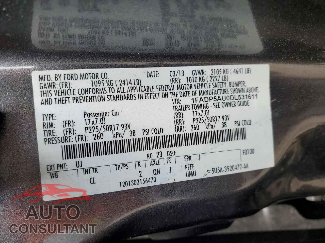 FORD CMAX 2013 - 1FADP5AU0DL531611