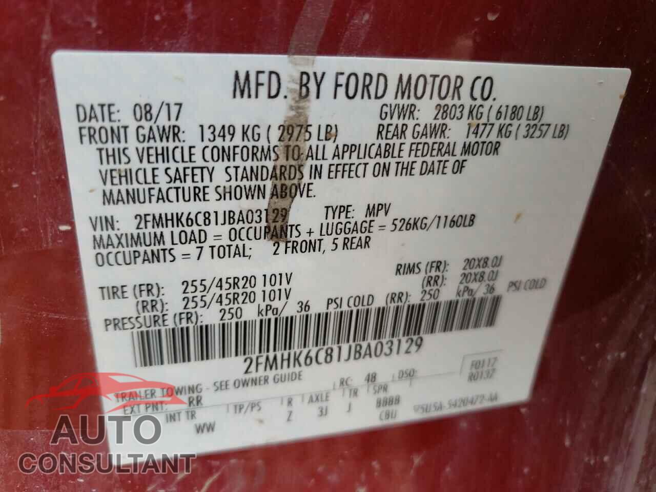 FORD FLEX 2018 - 2FMHK6C81JBA03129