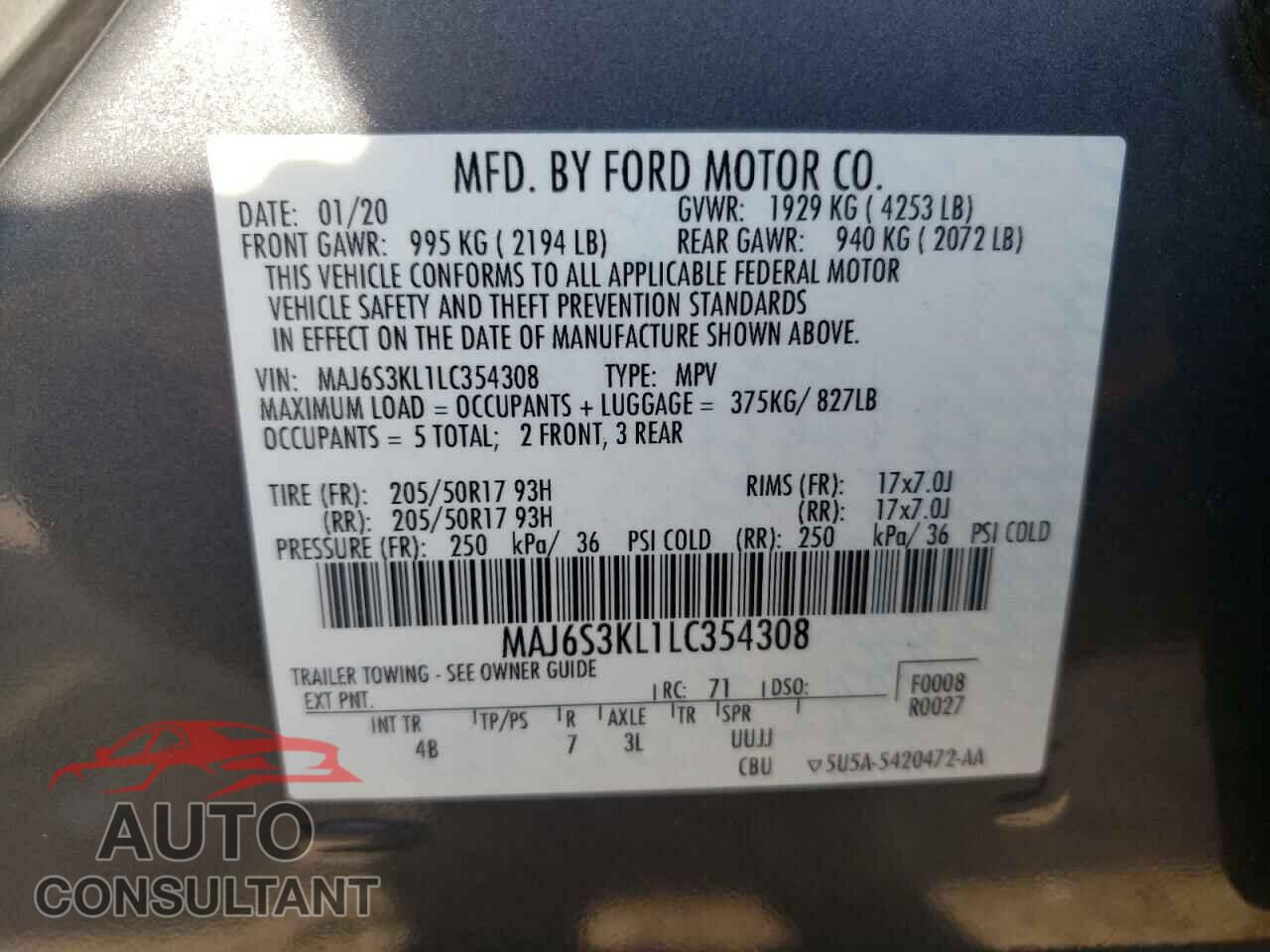 FORD ALL OTHER 2020 - MAJ6S3KL1LC354308