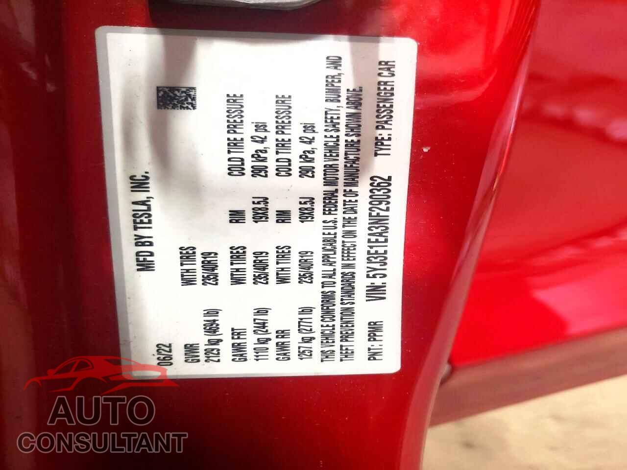 TESLA MODEL 3 2022 - 5YJ3E1EA3NF290362