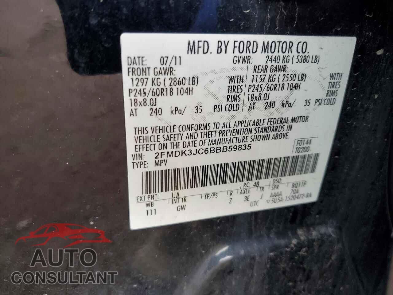 FORD EDGE 2011 - 2FMDK3JC6BBB59835