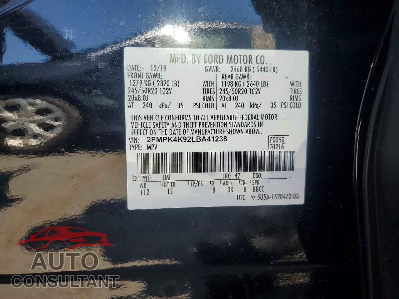 FORD EDGE 2020 - 2FMPK4K92LBA41238
