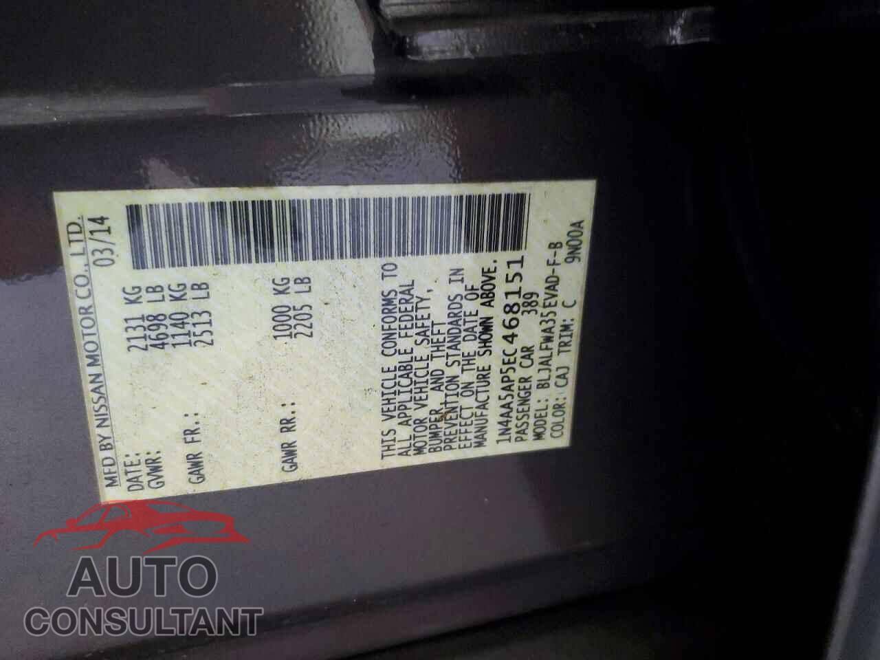 NISSAN MAXIMA 2014 - 1N4AA5AP5EC468151