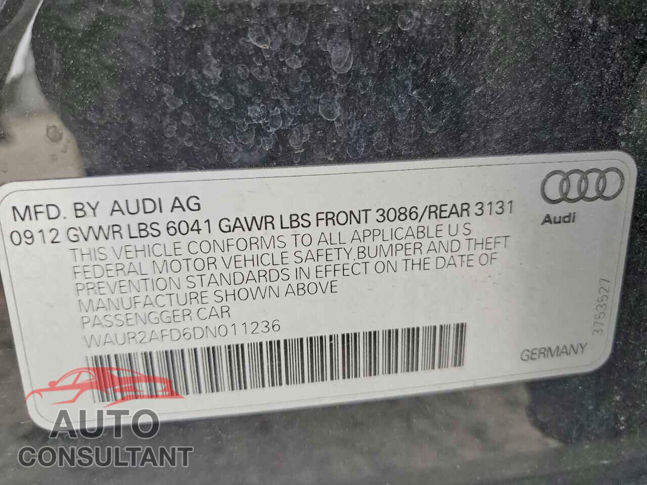 AUDI A8 2013 - WAUR2AFD6DN011236
